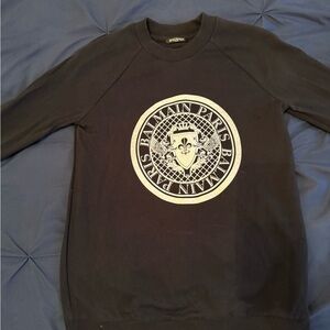 Balmain Black Crewneck Sweatshirt with Silver Crest Logo